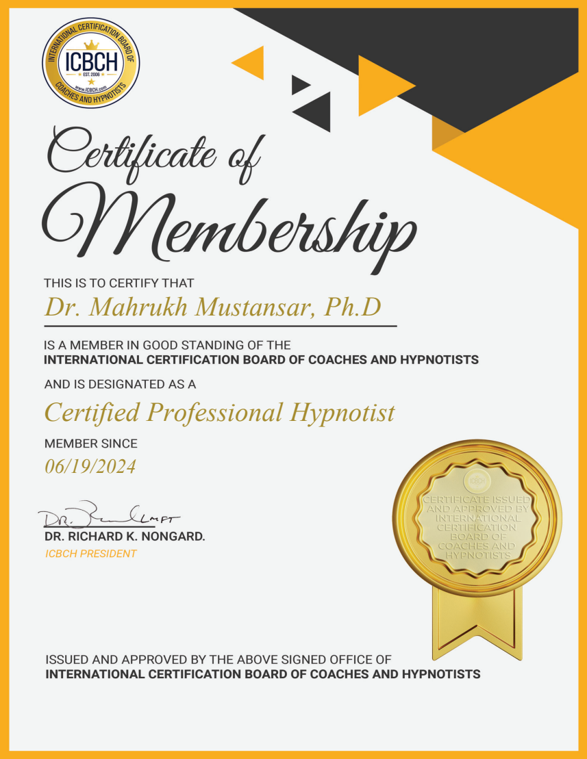 ICBCH membership certificate certificate naming Dr. Mahrukh Mustansar; open PDF to enlarge